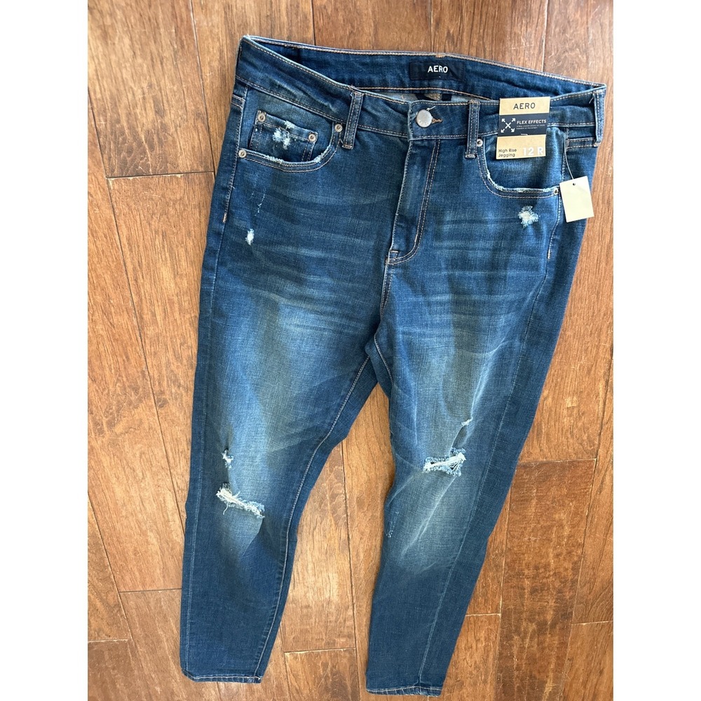 Aeropostale Flex Effects High Rise Jegging Distressed Denim‎ Jeans 12 Regular